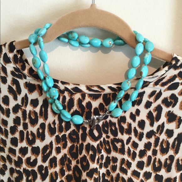 Double Strand Turquoise Silver Toggle Necklace - Picture 3 of 7